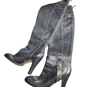 Juicy Couture Black Leather High-Heel Knee Boots